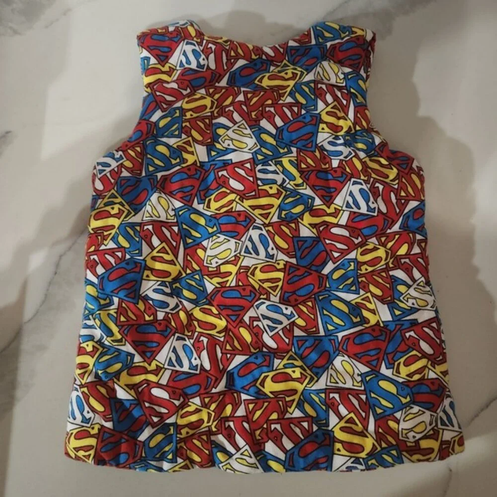 Kids Superman 3-6 year‎ All Over Print Vest Top Button Front Blue Red Yellow